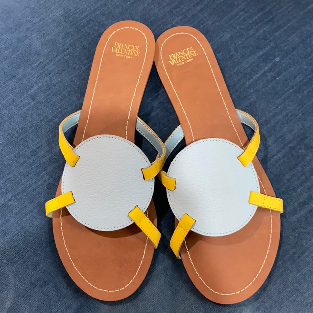 Frances Valentine blue and yellow slides sz 7.5